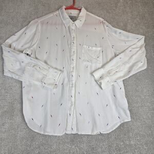 Rails Rocsi Rainbow Lightning Button Up Shirt Womens M White Stretch Boho Beach